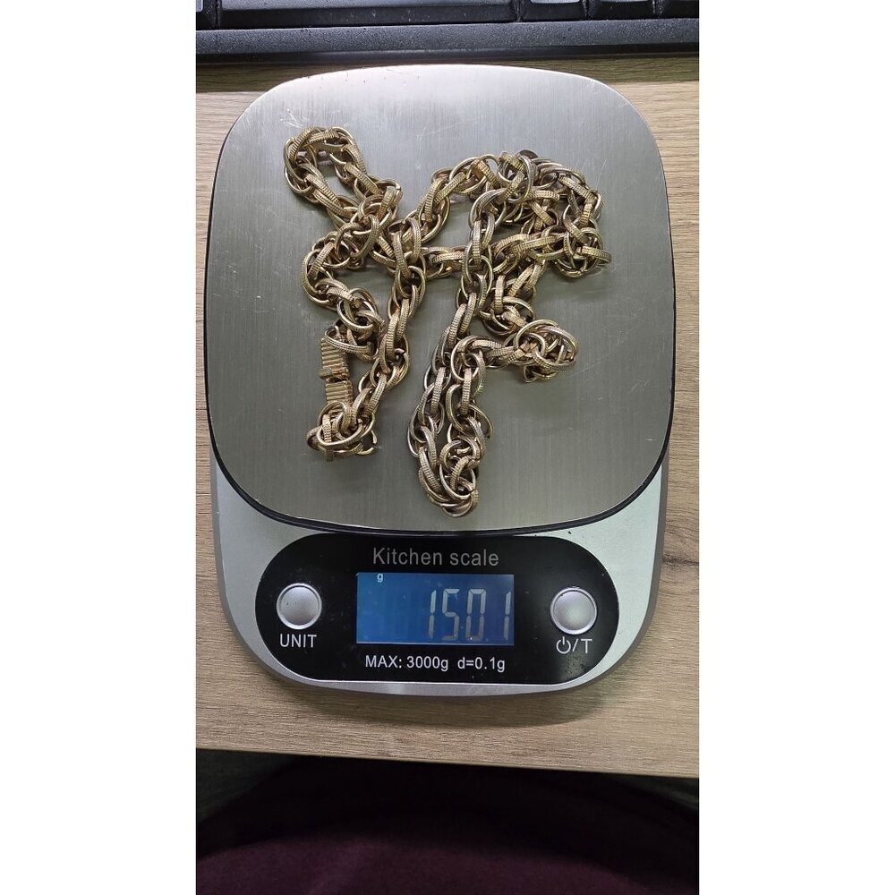 Vintage Donald Stannard RARE Gold-Toned 36"L Necklace 150.1g With Textured Links - Picture 4 of 8